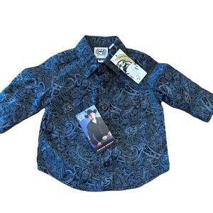 Cinch Infant Black and Gray Paisley Button Down Shirt Size 3-6 M   NWT